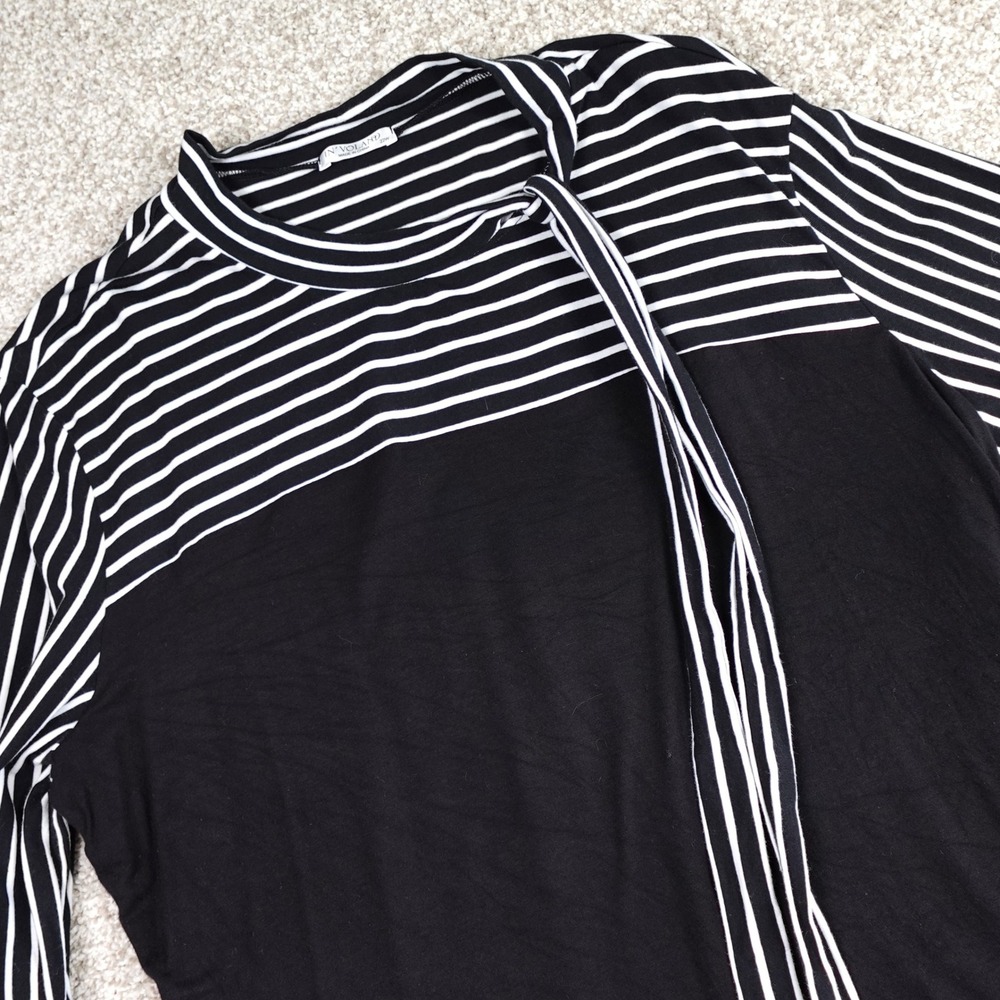 In'Voland Womens 22W Striped Tie Neck Long Sleeve Blouse‎ Black White Colorblock
